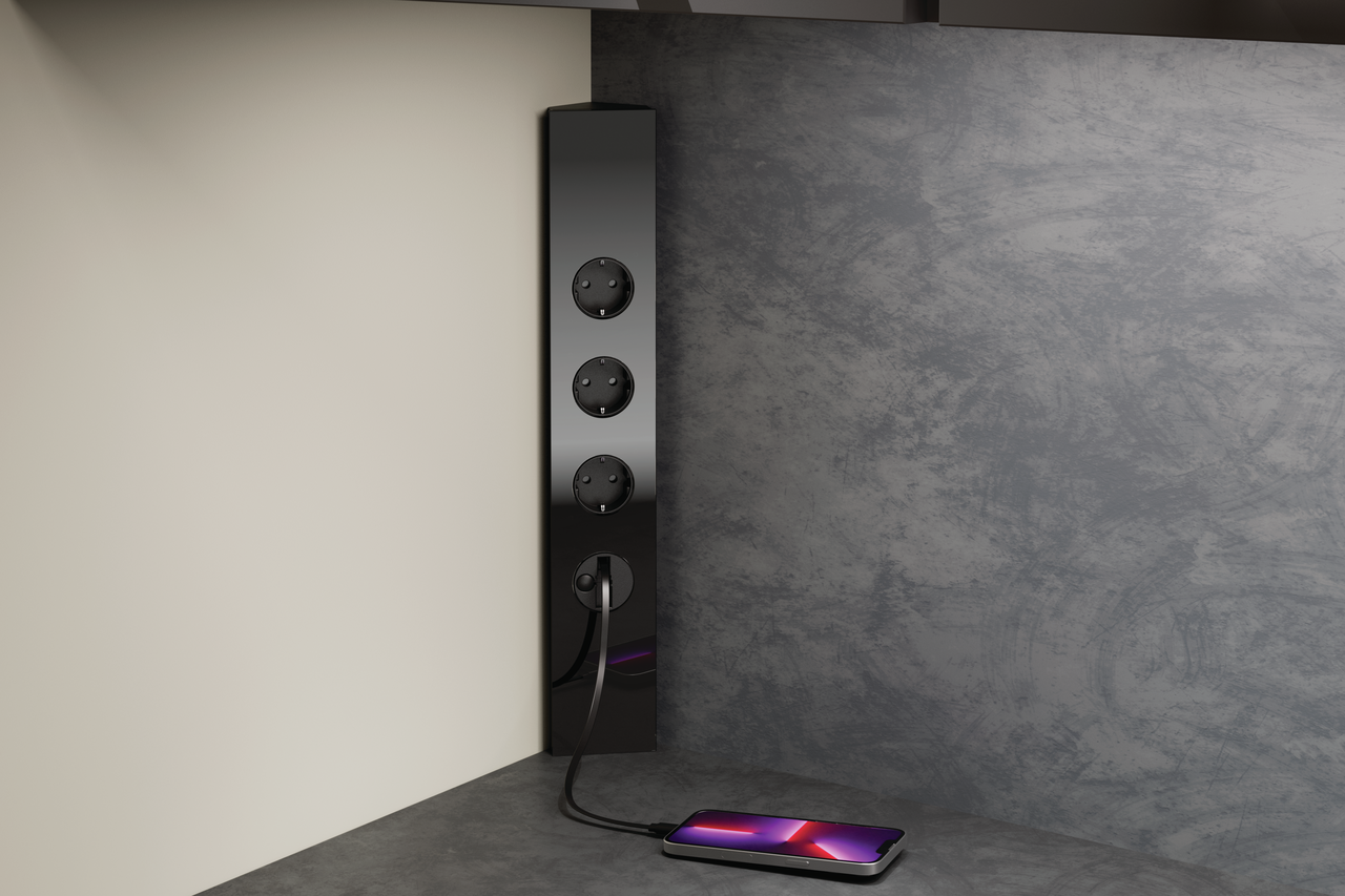 Naber 7053203, Mira Eck Glas USB C Snap, Aluminium schwarz/Glas schwarz