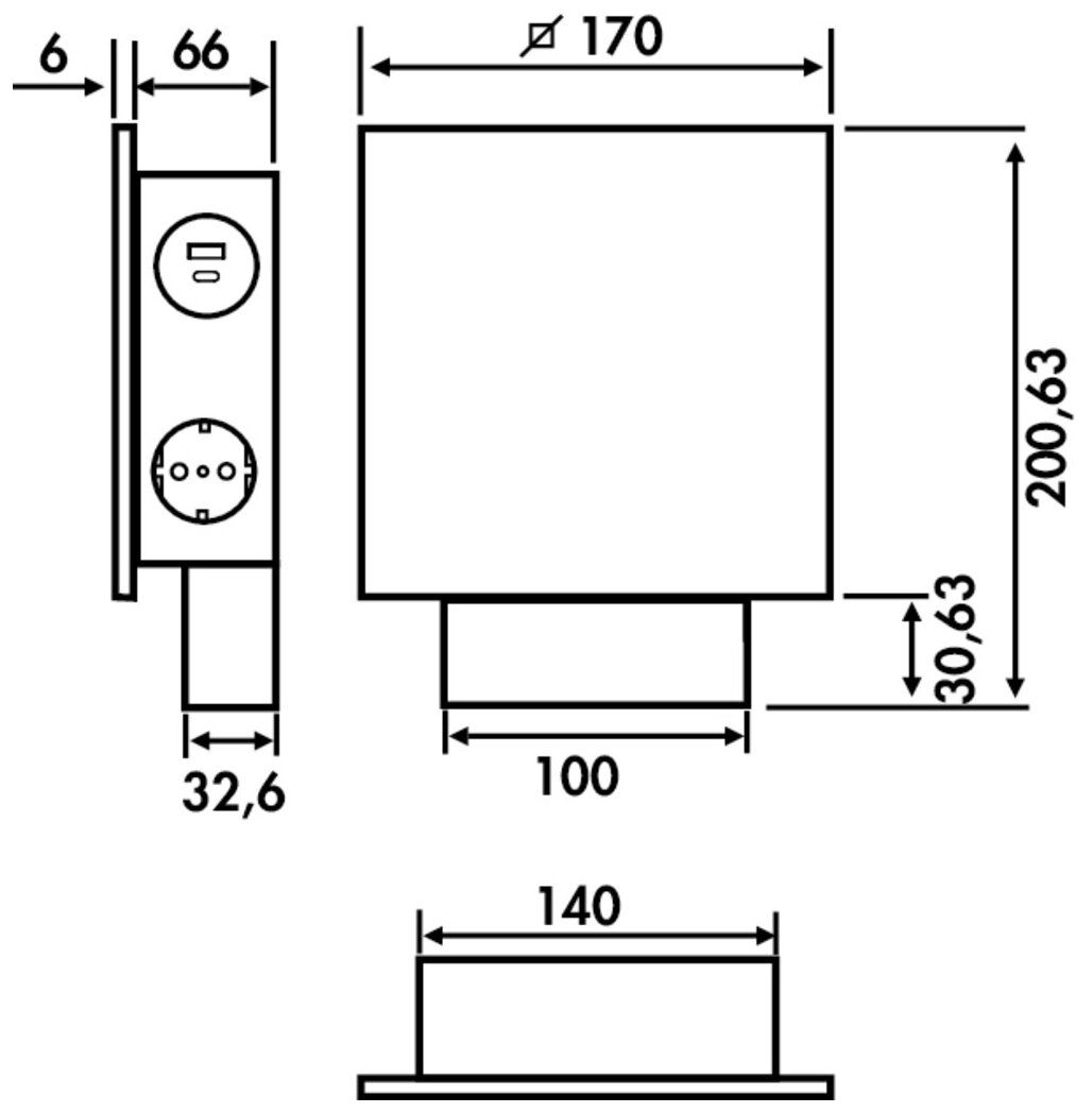 Naber 7053127, Mira Quad Glas USB A/C, Edelstahl/Glas schwarz