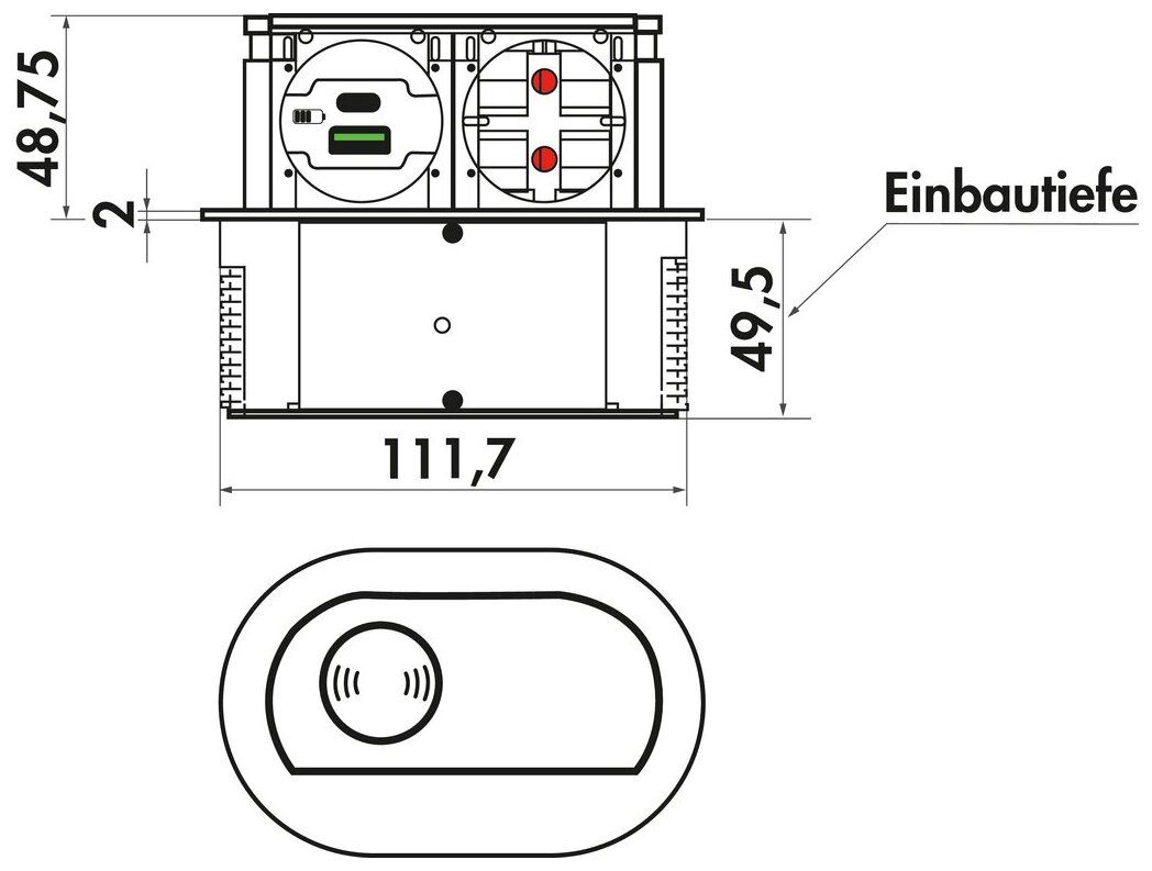Naber 7053201, Piccolino QI USB A/C, Blende Glas schwarz glänzend