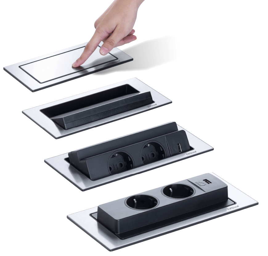 EVOline® BackFlip met USB-A roestvrij staal gekleurd