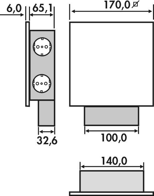 WIPO Power Quad G Steckdosenelement 3x Schuko 2 x USB Glas schwarz