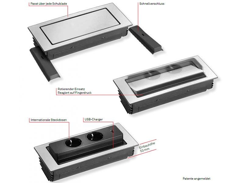 EVOline® BackFlip met USB-A roestvrij staal gekleurd
