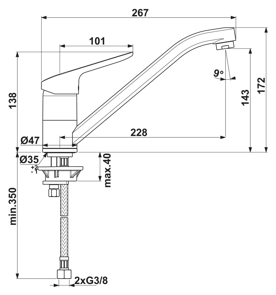 Naber 5024160, Ceraflex 1, chrom, Hochdruck, Einhebelmischer, Erkelenz