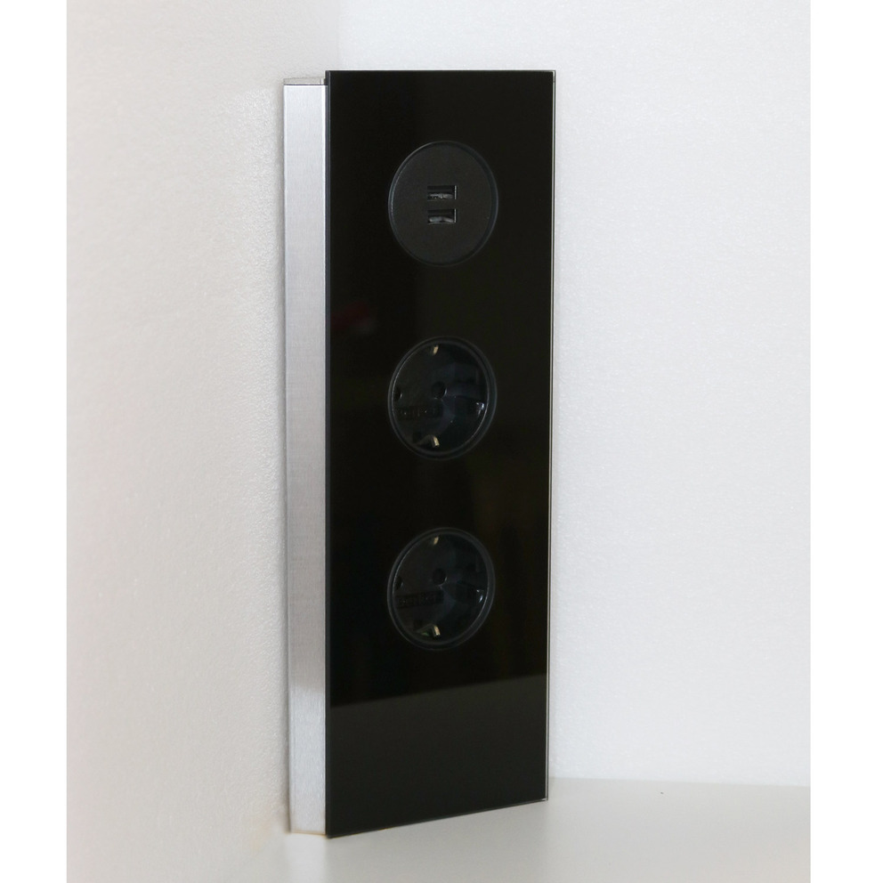 WIPO Power Eck G Steckdosenelement 2x Schuko 2x USB Ladebuchse, Glas schwarz
