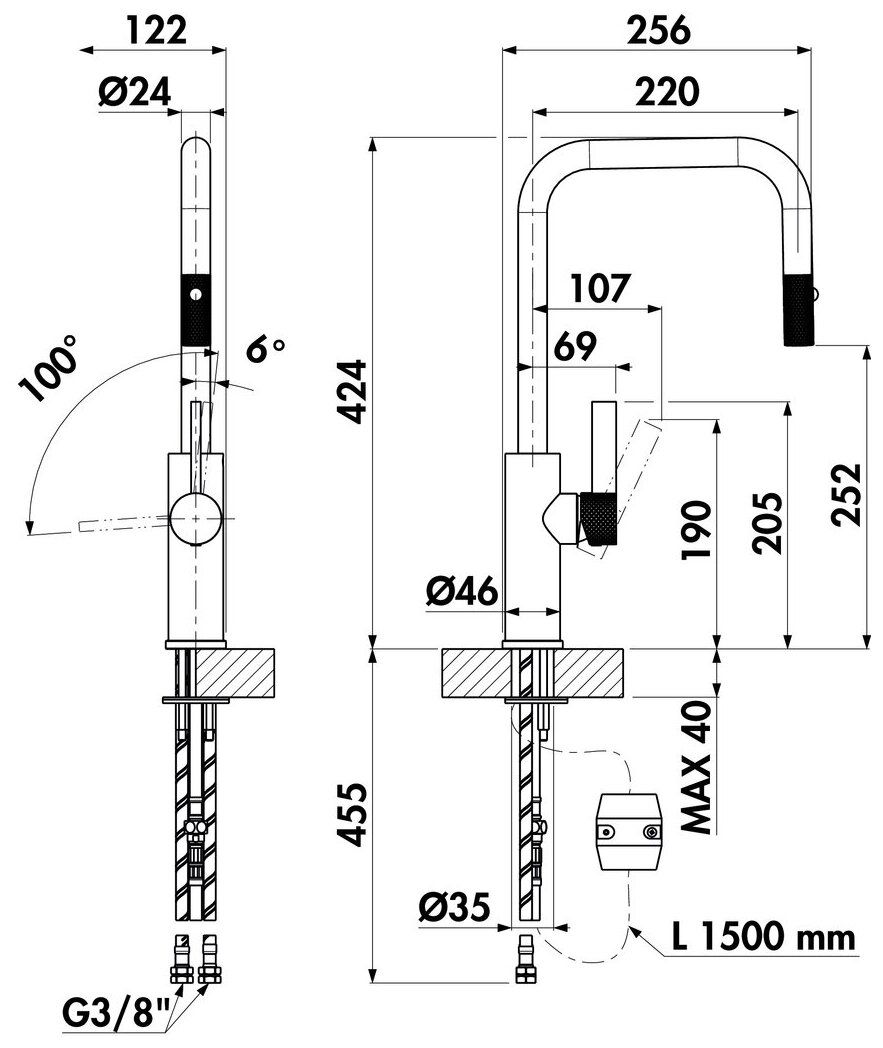 Naber 5011299, LINEA Lunaris, geborsteld zwart-nikkel, hoge druk