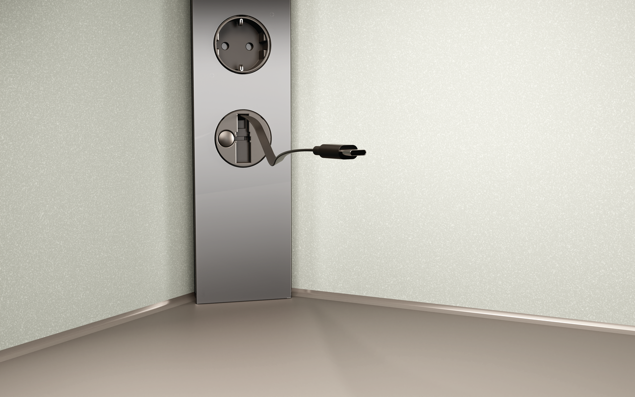 Naber 7053203, Mira Eck Glas USB C Snap, Aluminium schwarz/Glas schwarz