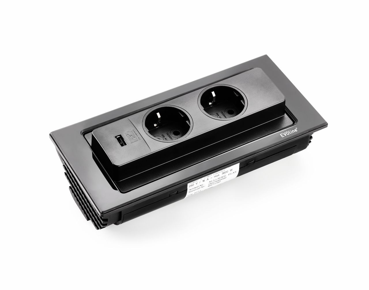 Naber 8031165, Evoline® BackFlip USB A, mit Schukosteckdosen, flächenbündig H 5 mm, Glas schwarz
