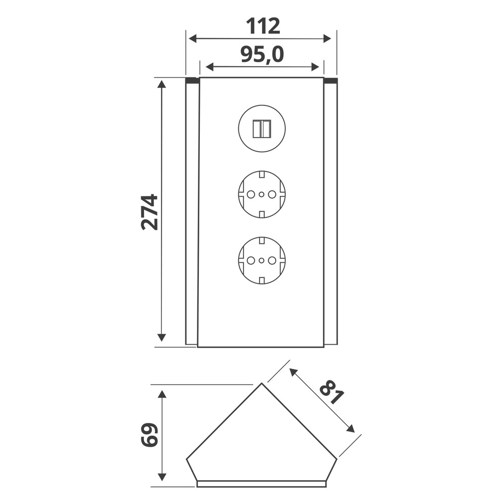 WIPO Power Eck G Steckdosenelement, 2 x Schukosteckdose, 1 x USB-A + 1 x USB-C Charger, Glas weiß