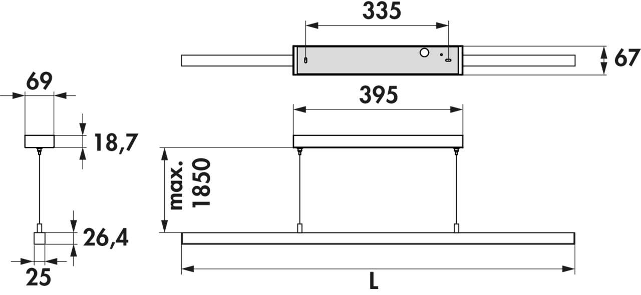 Naber 7065058, Asta Farbwechsel LED, L 900 mm, 13,9 W, schwarz matt