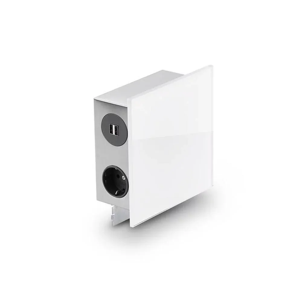 WIPO Power Quad G stopcontact element 3x Schuko 2 x USB-A glas wit