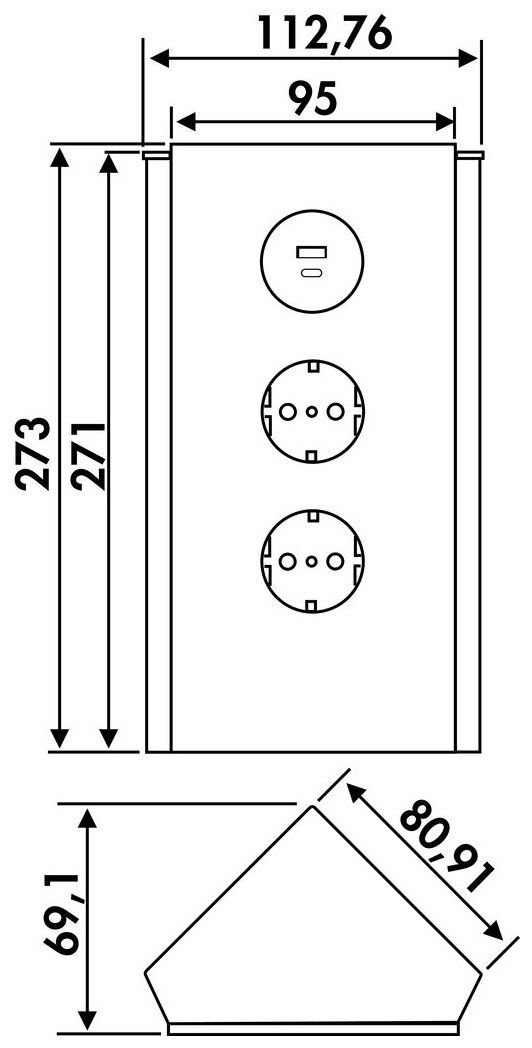 Naber 7053123, Mira hoekglas USB A/C, roestvrij staal/glas wit