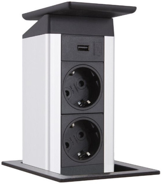 EVOline Port Push CUISINE 2-Fach Steckdose + 1 USB A Charger Edelstahloptik