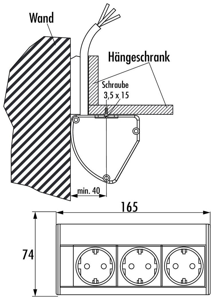 EVOline® Dock Cuisine, 3 Steckdosen, schwarz