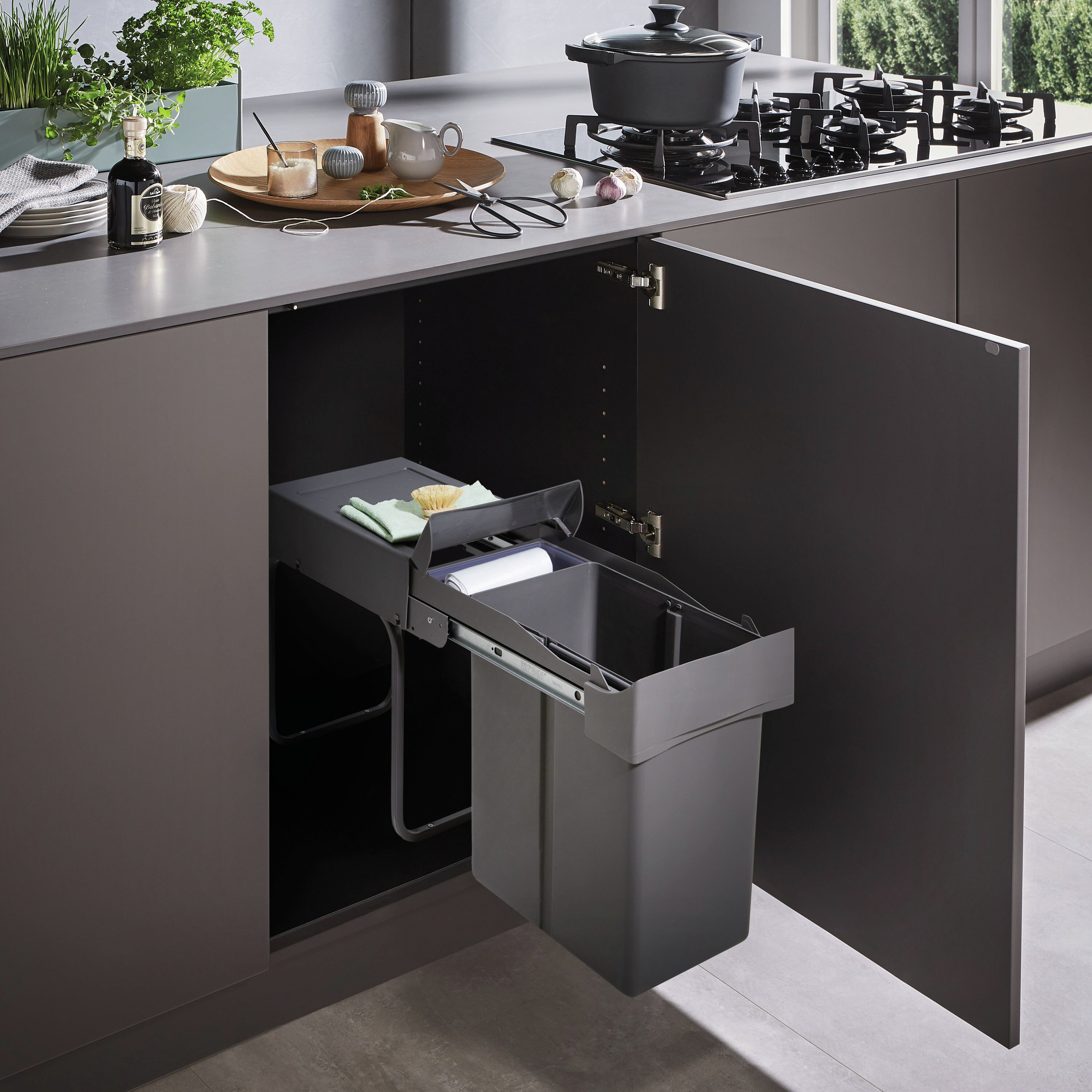 WESCO® Poubelle encastrable 30DT avec bac de rangement, gris orion WESCO® Poubelle encastrable 30DT avec bac de rangement, gris orion