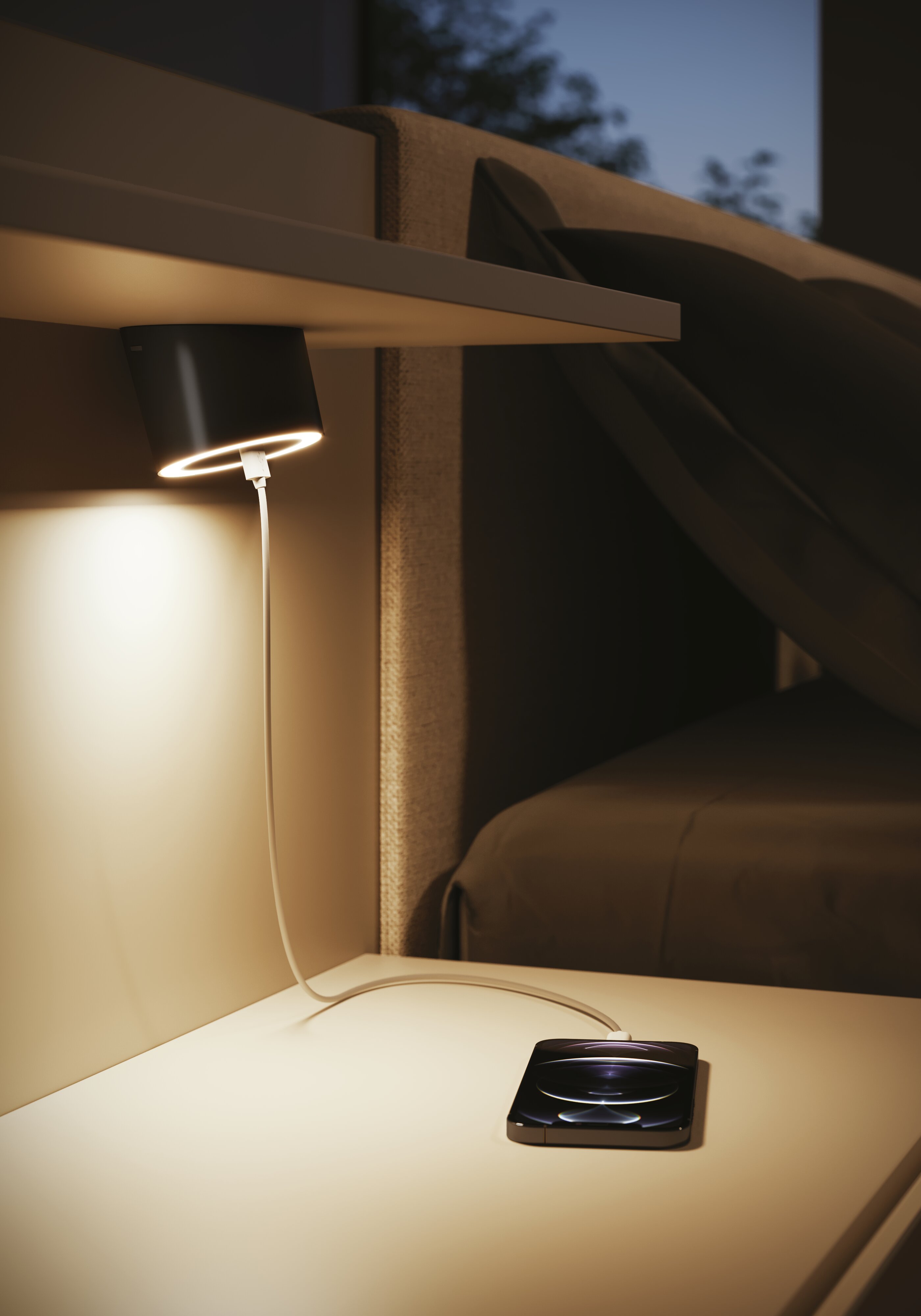 Unika 4 Farbwechsel LED, Einzelleuchte mit 2-fach USB A, schwarz matt