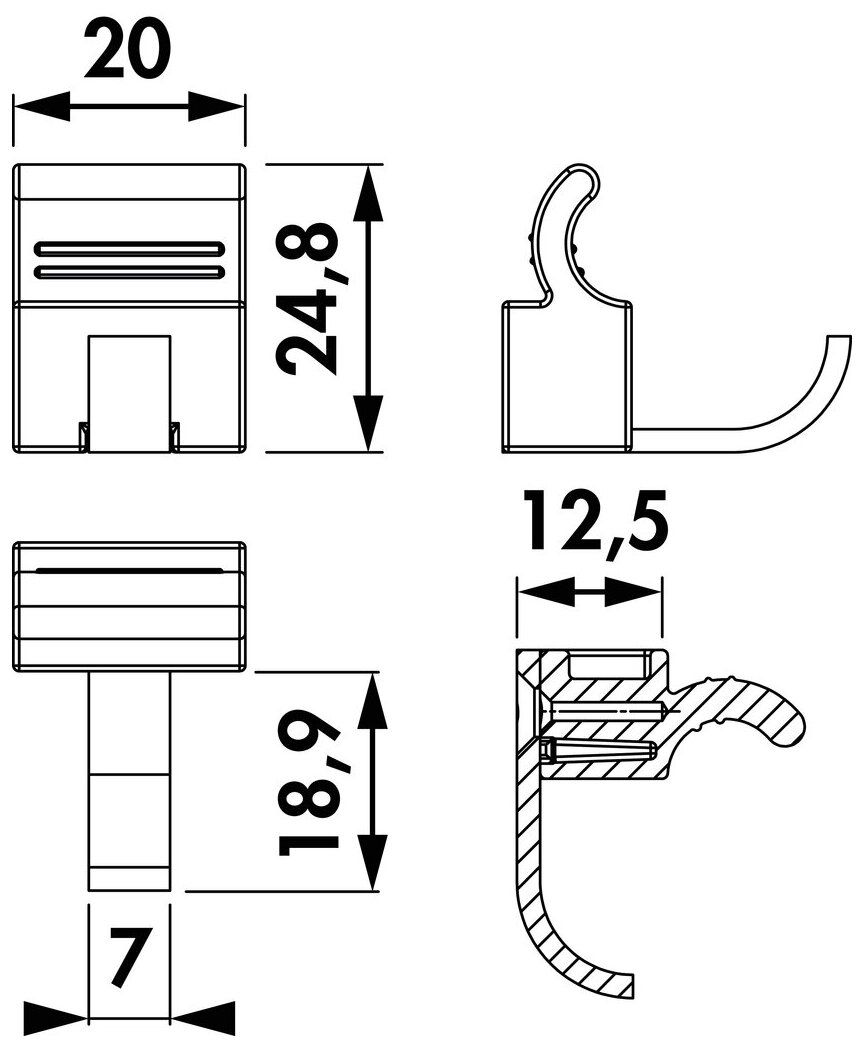Naber 7062455, Lucento Einzelhaken, schwarz, VE 5 Stück