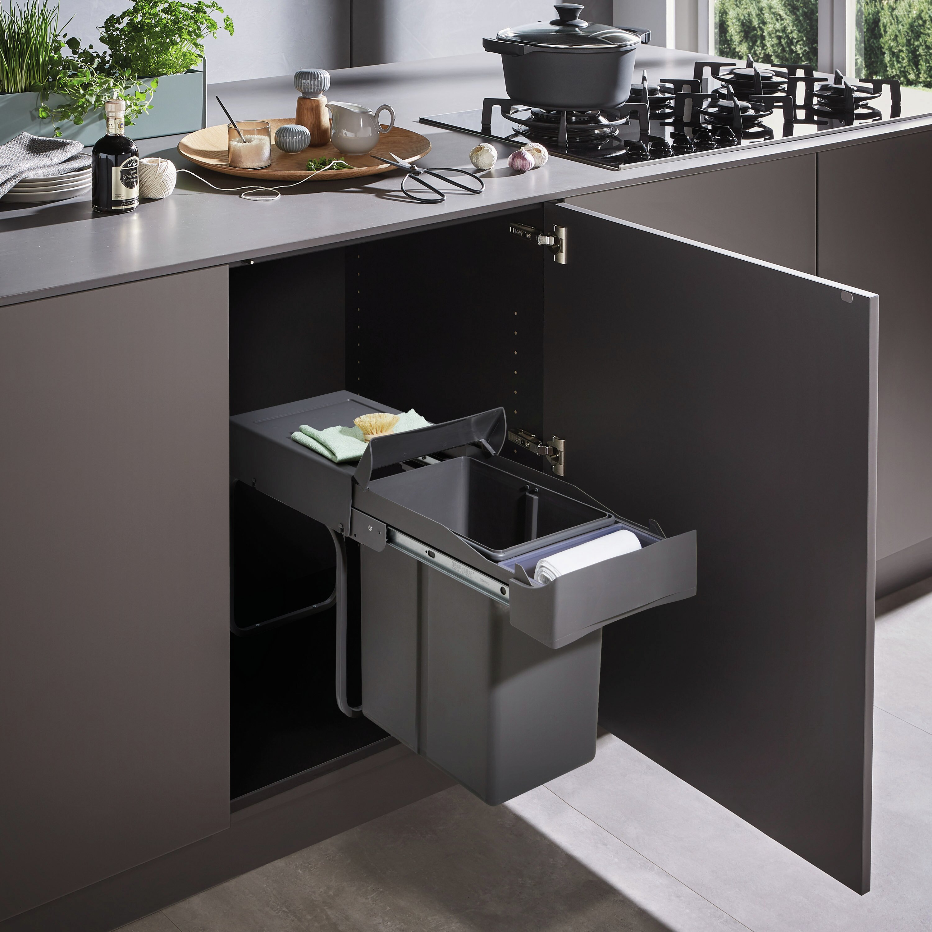 WESCO® Poubelle encastrable 30DT avec bac de rangement, gris orion WESCO® Poubelle encastrable 30DT avec bac de rangement, gris orion