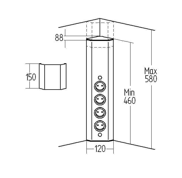 THEBO Energie-Ecksäule ST 3008K, Edelstahl, 4 Steckdosen, Erkelenz