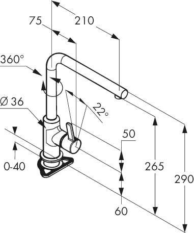 Naber 5023224, Kludi L-INE XS 1, schwarz matt, Hochdruck