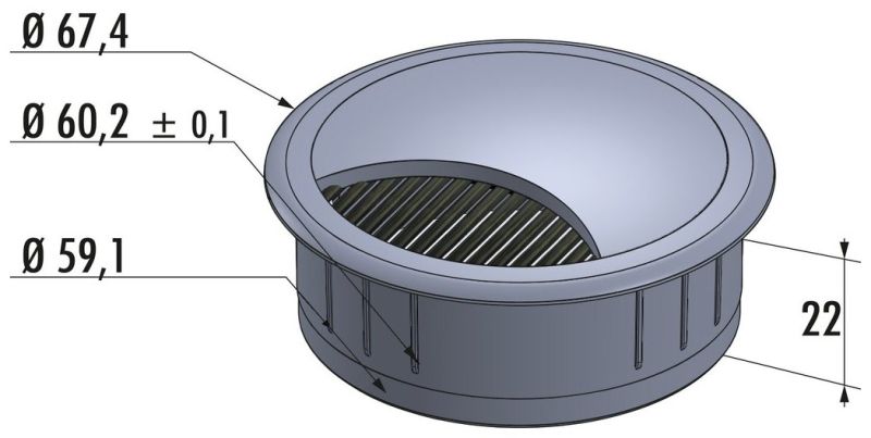 Naber 7011096, Kabeldurchführung Kunststoff, Ø 60 mm, schwarz matt