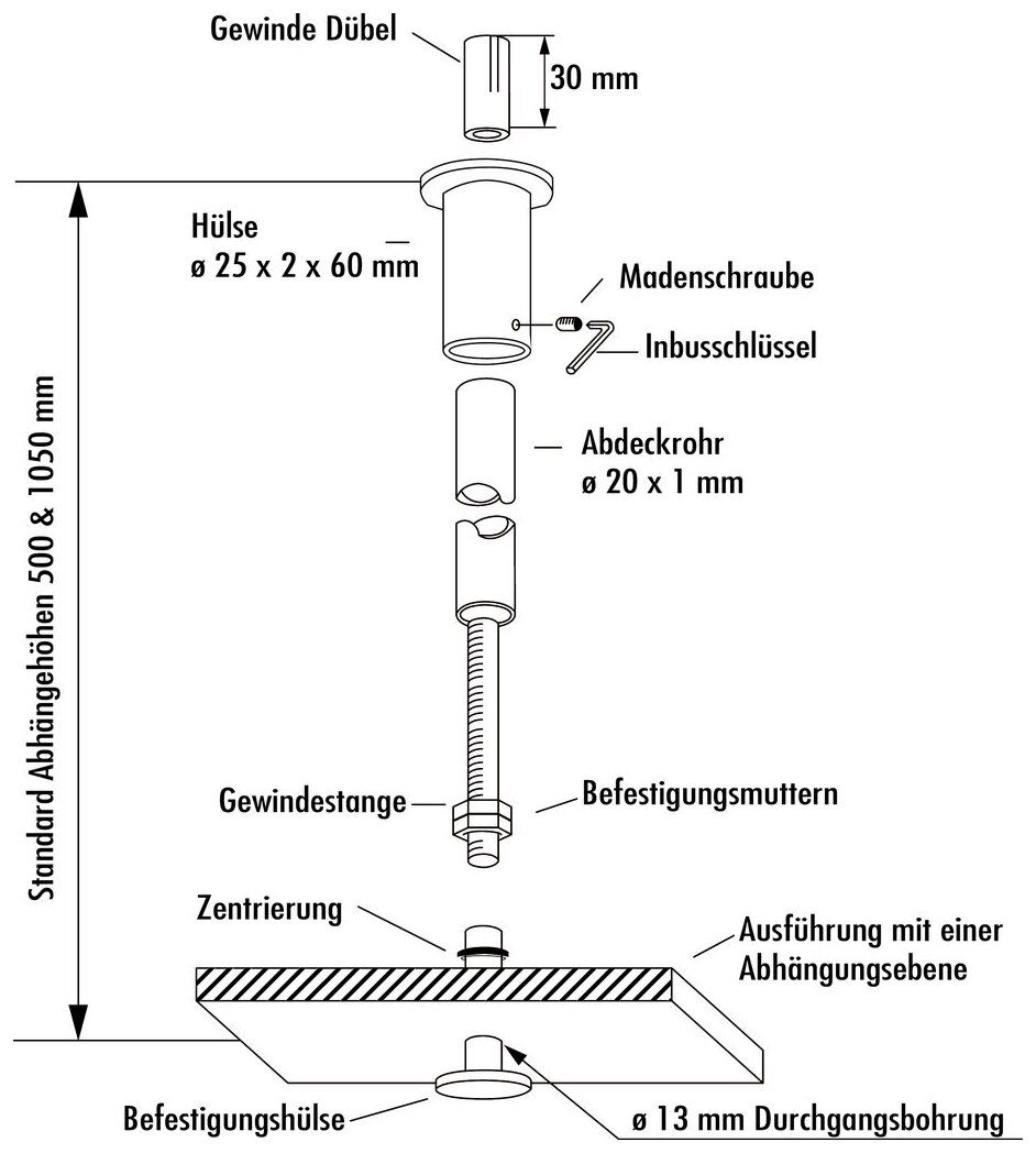 Naber 8046207, Varia, L 1050 mm, max. suspension height 1010 mm