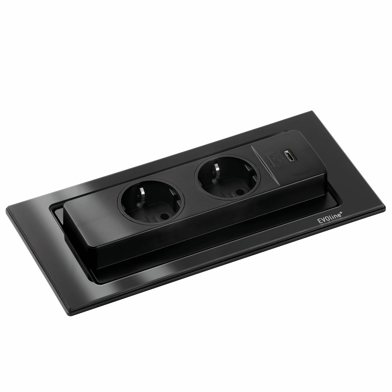 Naber 8031188, Evoline® BackFlip USB C, mit Schukosteckdosen, flächenbündig 5 mm, Glas schwarz
