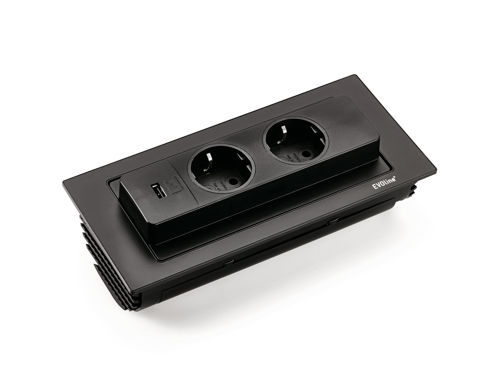 Naber 8031164, Evoline® BackFlip-USB, mit Schukosteckdosen, schwarz
