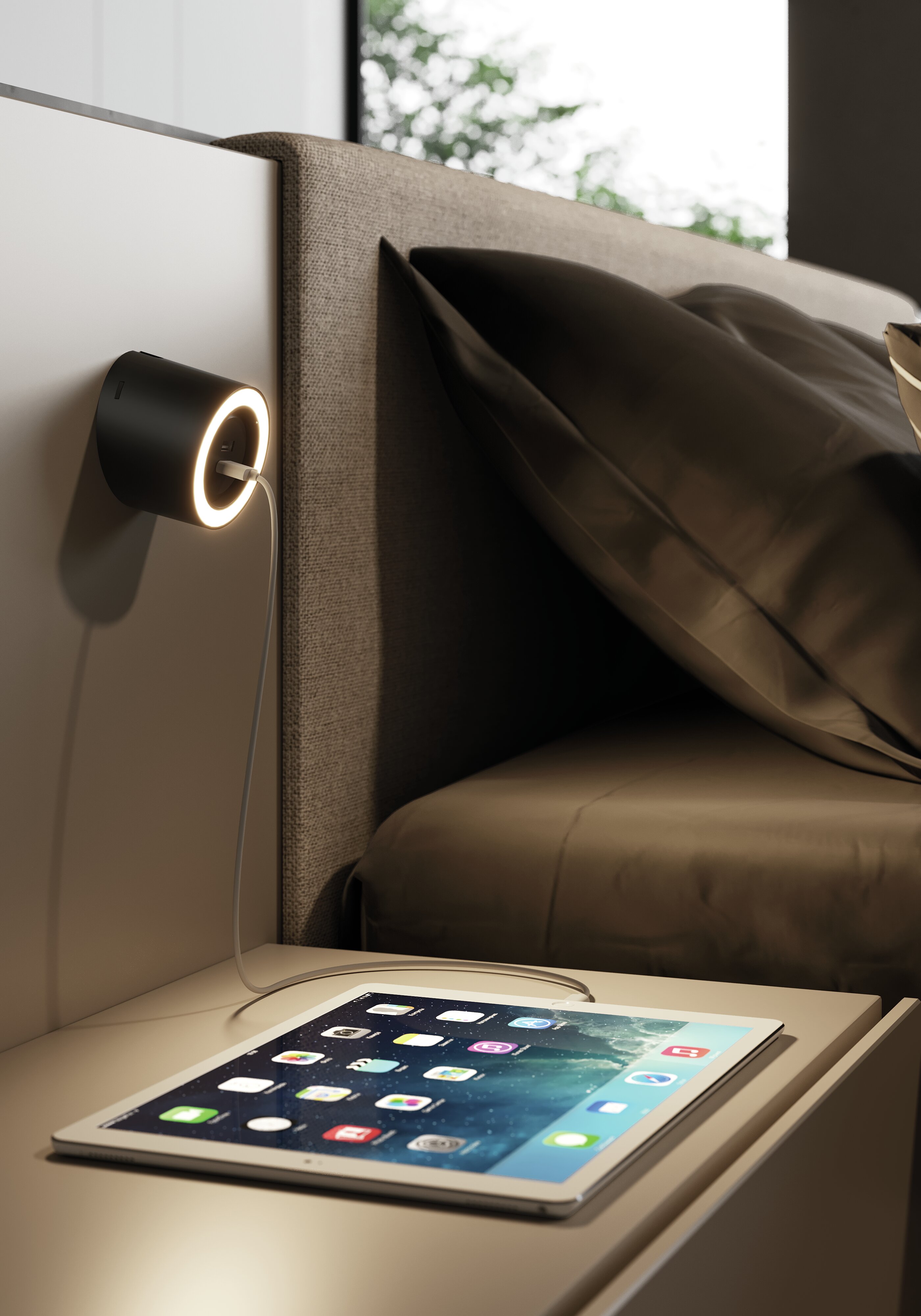 Unika 4 Farbwechsel LED, Einzelleuchte mit 2-fach USB A, schwarz matt