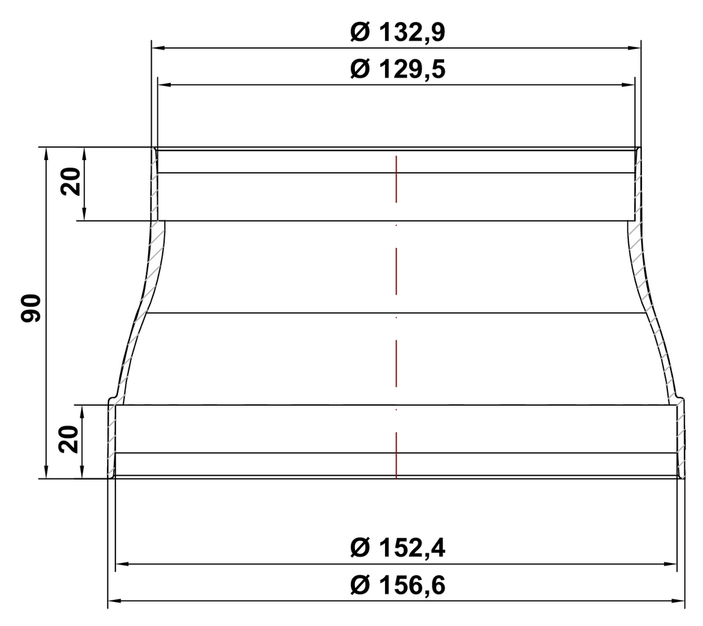 Naber 4011048, RDZ flow 125/150, Reduzierstück, Adapter, Erkelenz